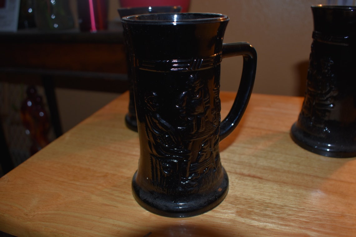 IndianaTiaraDiamondPointBlackGlass Beer Mug Set of 3 Etsy