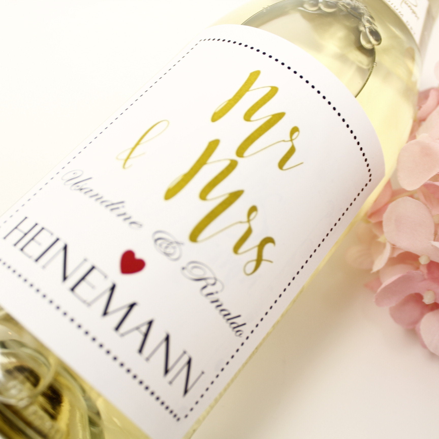 Hochzeits-Flaschenaufkleber 6er Set - Selbstklebend Mit Pfingstrosen Design