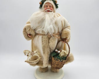 Vintage White Woodland Santa Figurine with Toys & Basket Father Christmas 2001