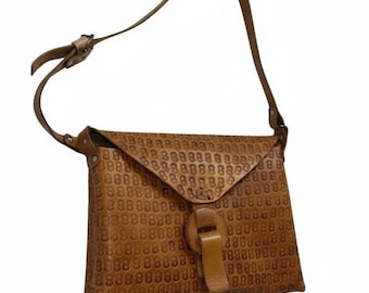 Vintage Handmade Tooled Leather Crossbody Bag Mexico Adjustable Strap Boho