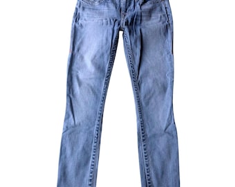 True Religion World Tour Vintage Low Rise Slim Straight Jeans Light Wash Size 27