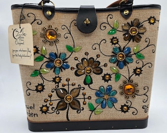 Enid Collins du Texas Jewel Garden vintage des années 1960 en toile bijou sac fourre-tout sac à main