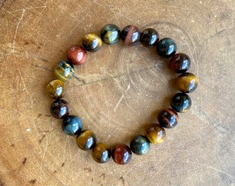 Tiger Eye Crystal Bracelet: Brown Beaded Stretch Bracelet