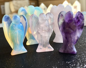Crystal Angel Figurine: Rose Quartz, Amethyst, Opalite Altar Decor