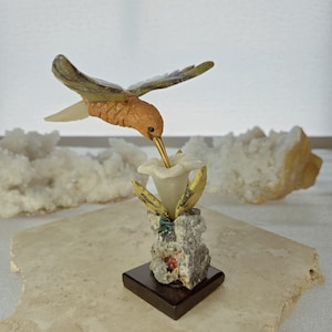 5-6&quot; Orange and Green Natural Soapstone & Crystal Hummingbird Sculpture | Hand-Carved Crystal Bird | Home Decor Bird | Soap Rock Bird
