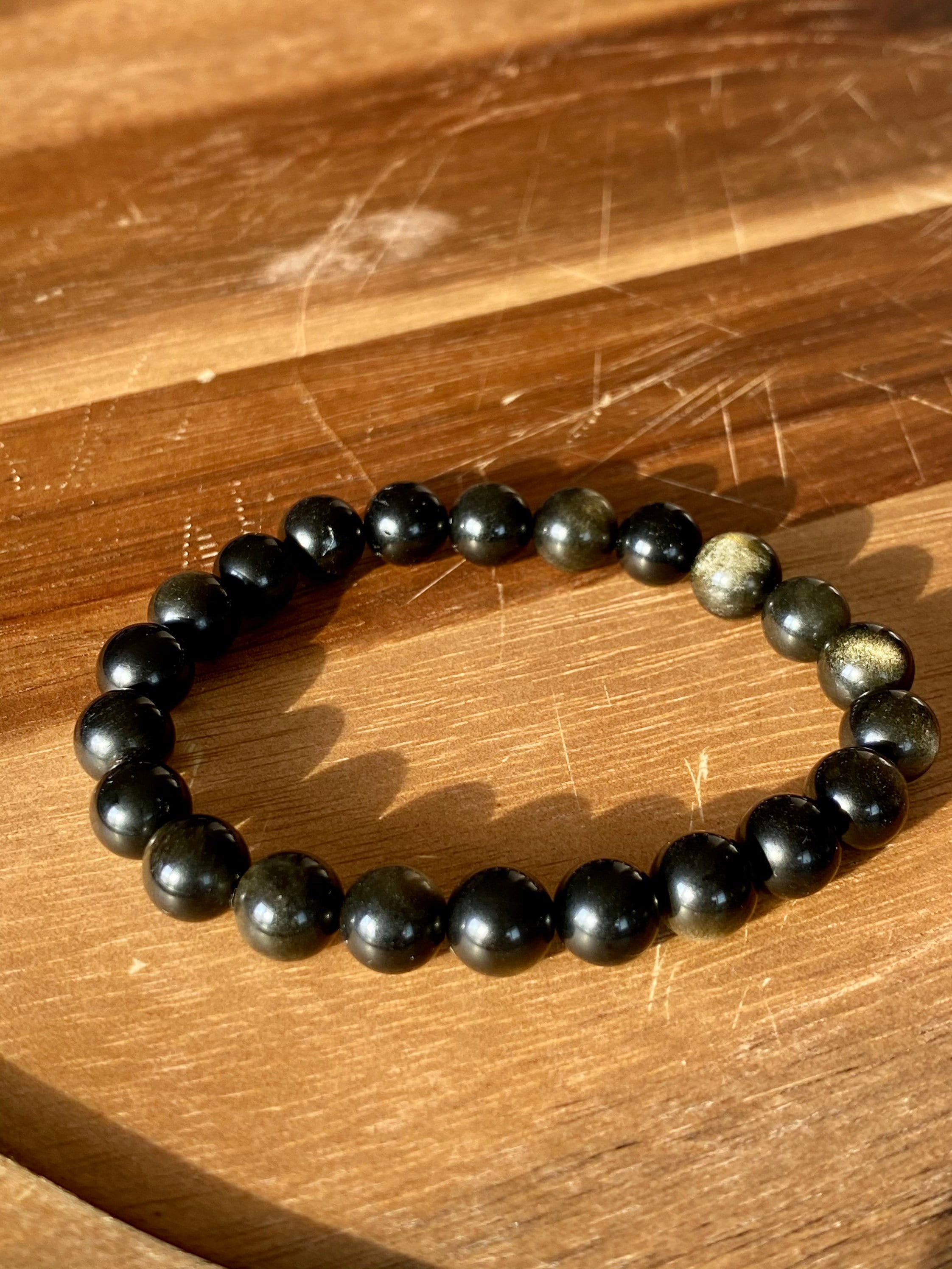 8mm Obsidian Bracelet Stretch Bracelet Black Crystal Etsy