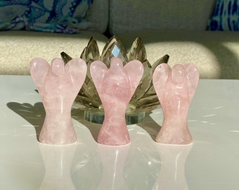 Rose Quartz Angel Figurine: Healing Altar Crystal, 3 Inch