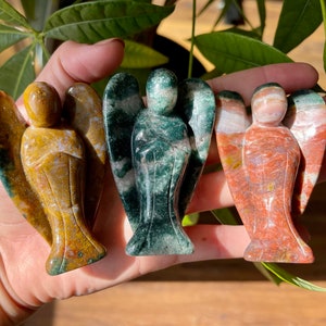Large Angel Crystal Figurines | Ocean Jasper Stone Angel | Ocean Jasper Stone | Calming Stone | Crystal Angel | Baptism Gift | Altar Crystal