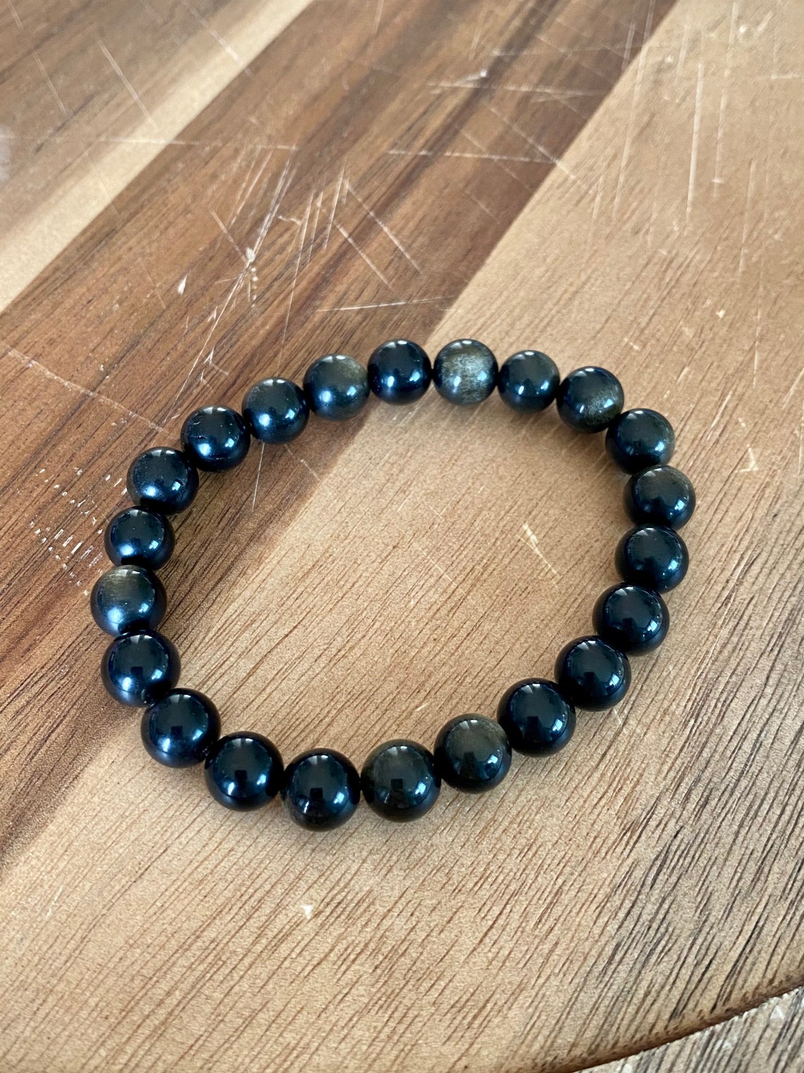 8mm Obsidian Bracelet Stretch Bracelet Black Crystal Etsy