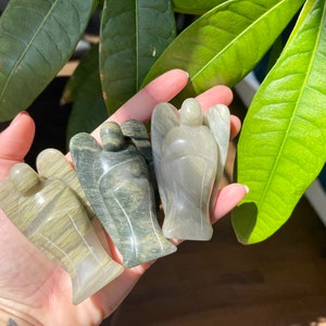 Large Angel Crystal Figurines | Green Hair Jasper Stone Angel | Jasper Stone | Calming Stone | Crystal Angels | Baptism Gift | Altar Crystal