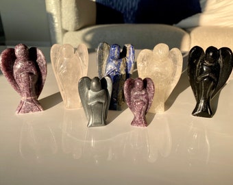 Crystal Angel Figurine: Quartz, Obsidian, Lapis Lazuli, Lepidolite