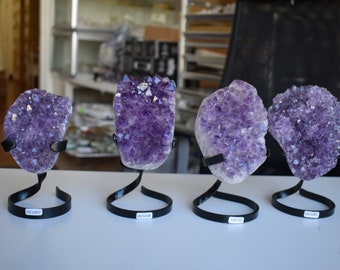 Palm Size Amethyst Geodes With Holder | Amethyst Art Decor | Amethyst Geode Clusters | Amethyst Crystals | Home Decor Crystal | Desk Crystal