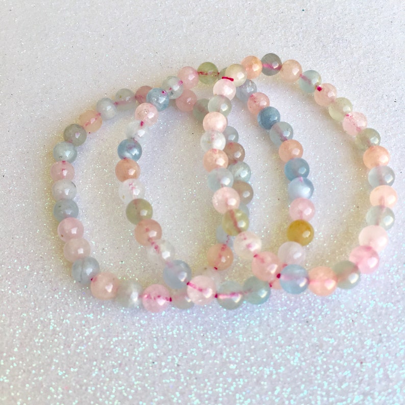 Stretch Crystals Bracelet Rose Quartz Aquamarine Etsy