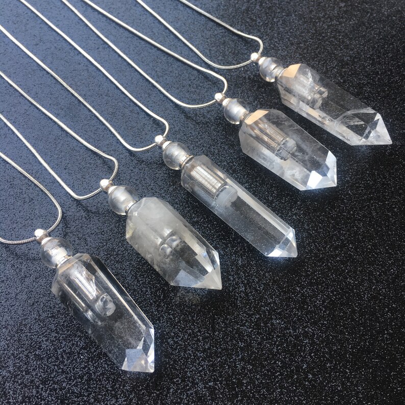 Clear Quartz Crystal Essential Oil Vile Necklaces 2 Sizes Etsy