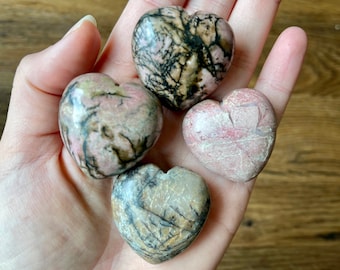 Rhodonite Hearts | Rhodonite Crystal | Crystal Heart Stone | Rhodonite Heart Crystal | Compassion Crystal | Crystal Gift | Crystal Heart