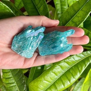Aqua Aura Quartz Standing Clusters | Small Blue Quartz Crystal | Aqua Crystal | Aqua Aura Quartz Crystal | Crystal Cluster | Blue Quartz
