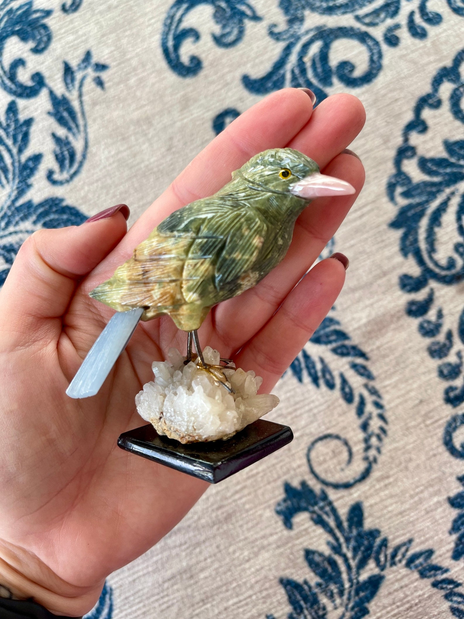 4 Green Natural Soapstone & Crystal Cardinal Carvings Etsy