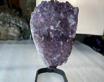 Pale Amethyst Geode with Stand: Uruguay Crystal Decor (6.75”L x 4.25”W x 4"D)