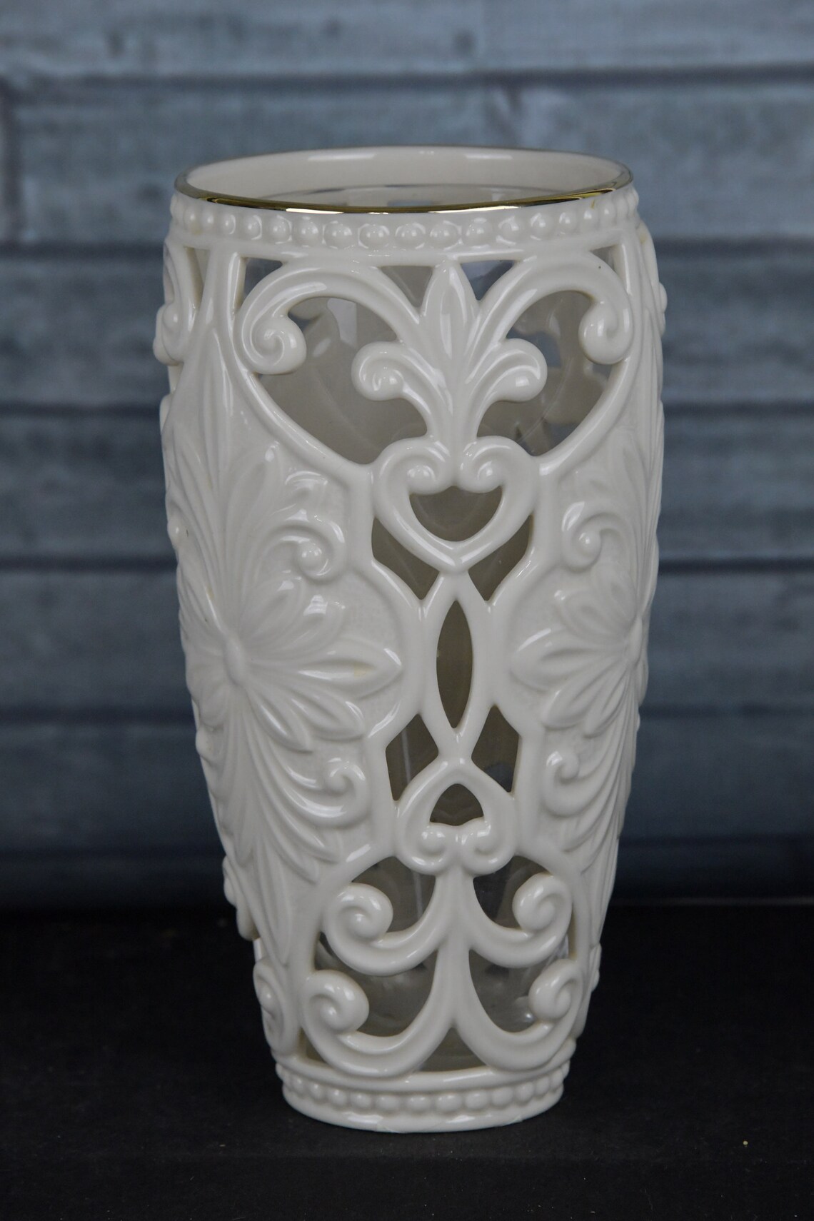 Lenox Scroll Pierced Vase with Glass Insert Etsy