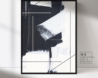 Textured Black & White Abstract Art Print | Minimalist Home Decor