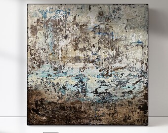 青と茶色のキャンバスアート | 抽象画 ブラウン ゴールド ベージュ