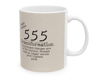 555 エンジェルナンバー コーヒーマグ | 変化を受け入れる | 変革のギフト | インスピレーションを与えるセラミックマグ