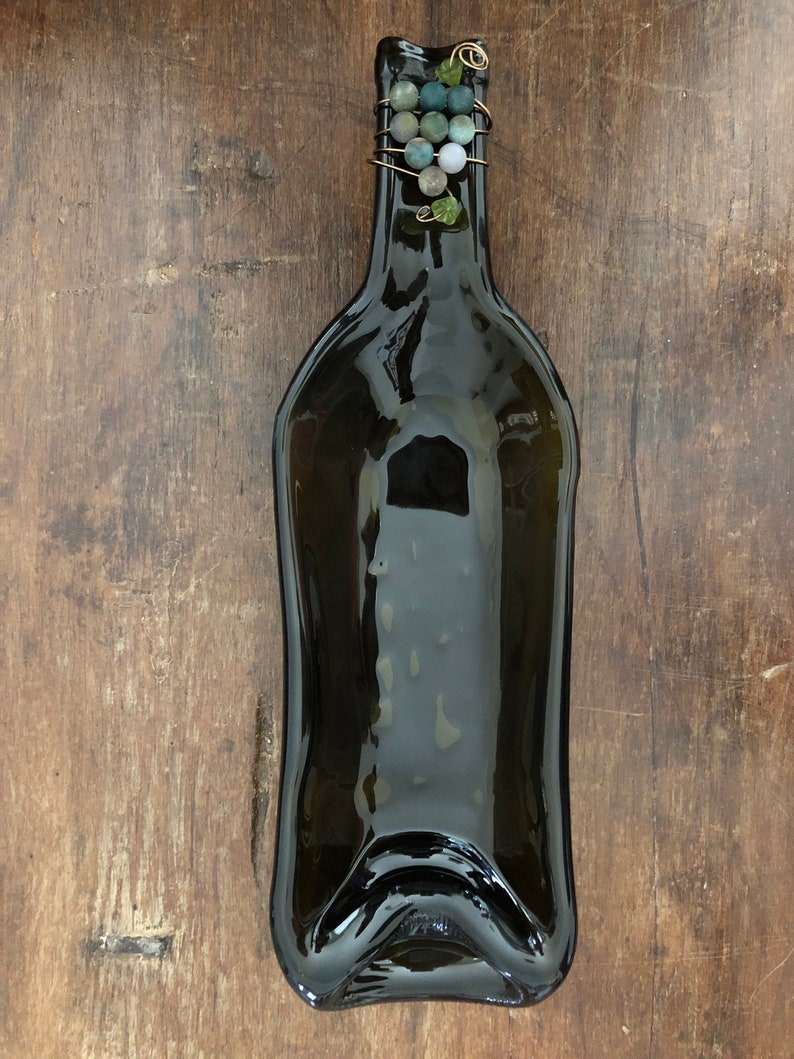 Slumped Wine Bottle Dish With Bottle Bling Kiln Fired Etsy Canada
