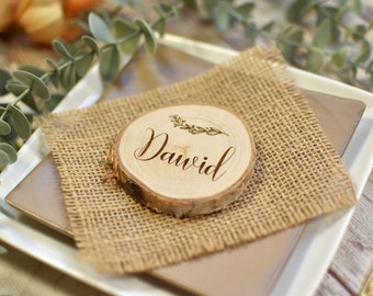 wooden Place Card + magnet, Marque place en bois personnalisé pour mariage, Rondelles de bois, Tischkarten Holz, Namenskarten, Holzscheiben