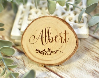 Wooden Place Settings + magnet, eco Wedding gift, barn wedding centerpieces, name place cards wedding, rustic place card holders, wood disc