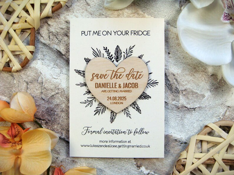 Heart Wedding Magnet Boho Save The Date cards save the date unique heart wedding invitation save the date with wooden magnet