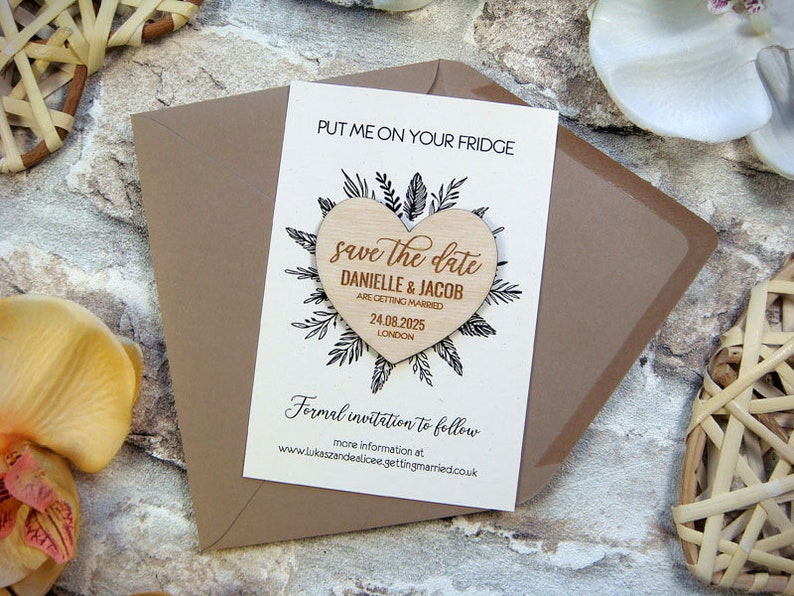 Heart Wedding Magnet Boho Save The Date cards save the date unique heart wedding invitation save the date with wooden magnet