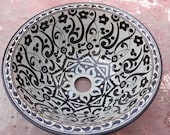 Moroccan Round Washbasin Sink Wash Basin Ceramic Handmade Hand Painted 40 cm or 30 cm pottery Handmade Painted by Artisan lavabot marocain