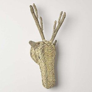 Wicker animal head straw gazelle faux trophy, moroccan handmade handwoven animal head, wicker animal head 100% natural