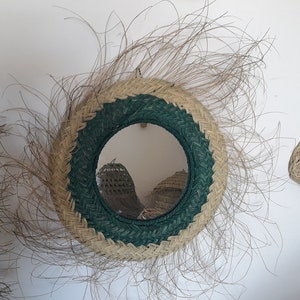 Moroccan Round wicker mirror, rattan circle , bohemian style, Mirror ethnic, natural fibres, fringes, bamboo,moroccan straw mirror, raffia