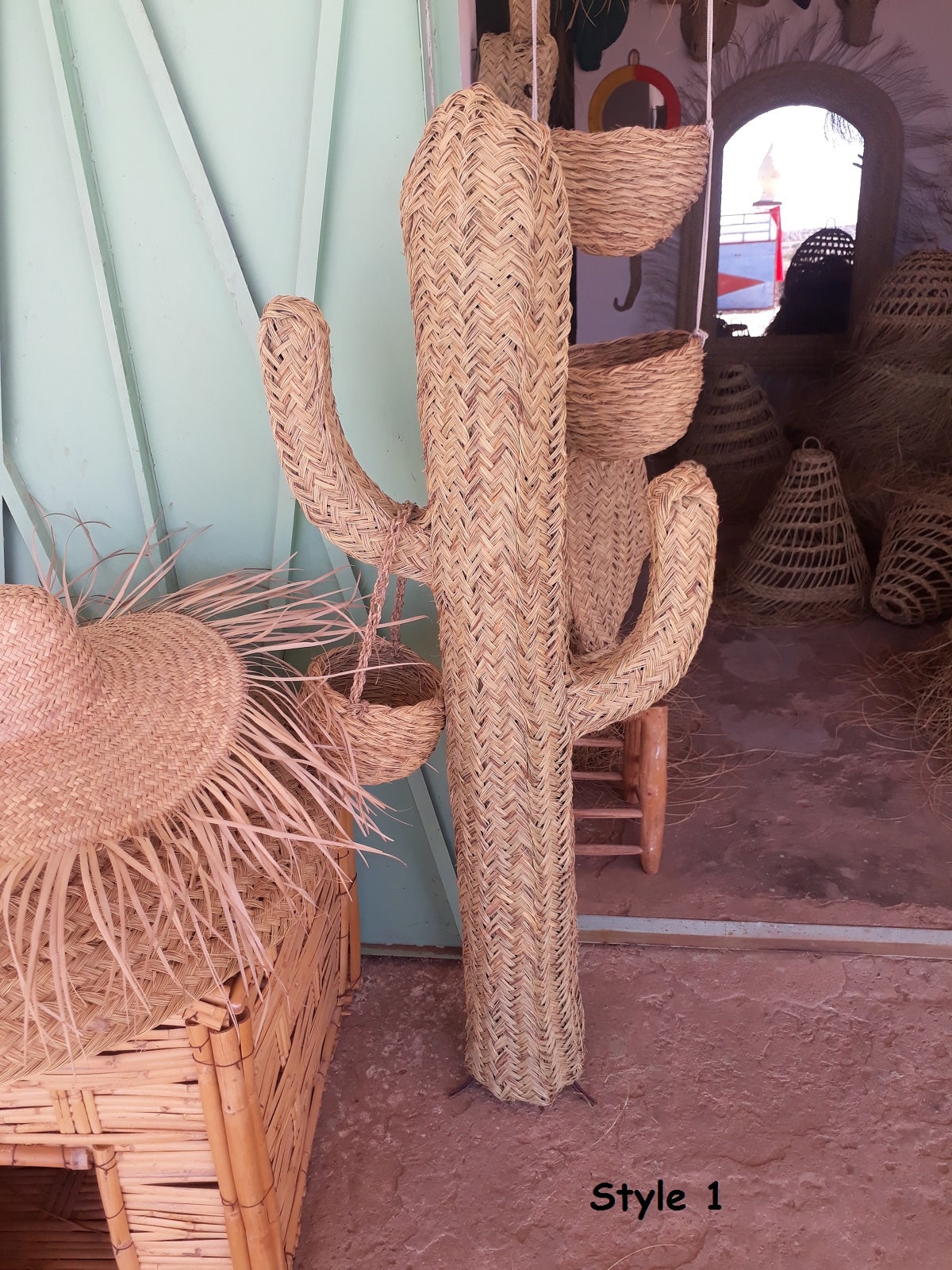 Natural and Black Woven Rattan Cactus Decor - World Market