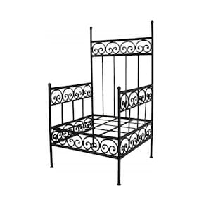 Banco de exterior de hierro hecho a mano marroquí, silla de exterior pintada a mano, taburete de hierro negro, silla de metal cómoda artesanal, sofá de hierro forjado