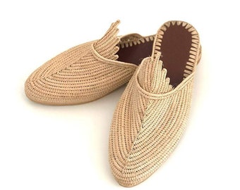 Moroccan raphia Shoes, raphia slippers,birthday gift, Traditional rafia slippers, rafia Babouches,gift for her, Handmade Raphia
