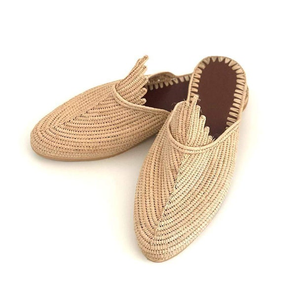 Moroccan raphia Shoes, raphia slippers,birthday gift, Traditional raffia slippers, rafia Babouches, gift for her, Handmade Raphia sandals