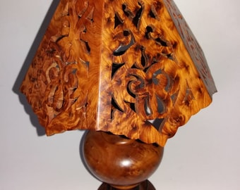 Moroccan wooden handmade lampshade, thuya handmade table lamp, wood lighting, moroccan decor, thuya burl table lamp