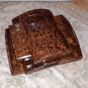 4 set of rectangle kitchen tray Handmade Thuya Wooden Tray made of Thuya Burl Natural Wood Serving tray Coffee Table Tray wood burl Plateau