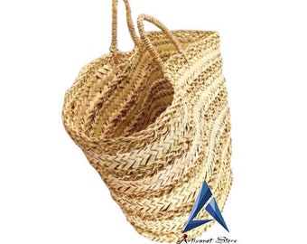 Moroccan natural straw bag, french market basket, french bag, handmade summer bag, Farmer hand woven Market palm leaves Basket
