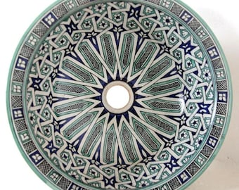 Moroccan ceramic handmade sink, hand painted Round washbasin, 40, 35, 30, and 25 cm, Moroccan washbasin, ceramic bathroom vessel vanity