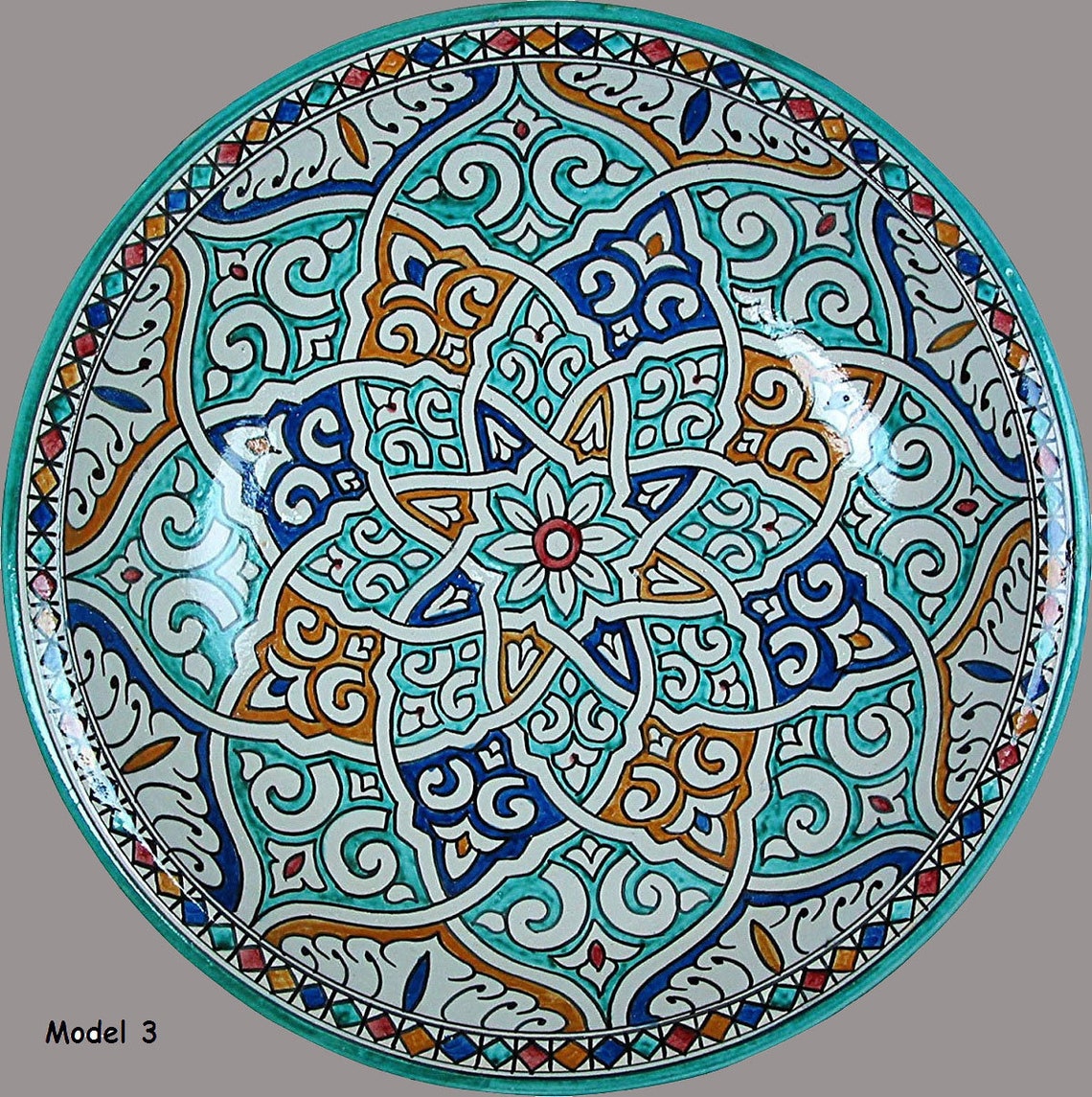 Black And White Stripe Ceramic, Hand Painted Moroccan Ceramic Plate