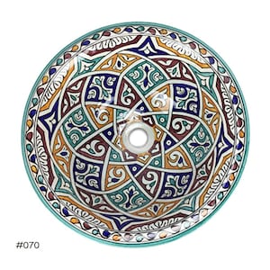 Fregadero artesanal de cerámica marroquí, lavabo redondo pintado a mano, 40, 35, 30 y 25 cm, lavabot marocain, tocador de baño de cerámica