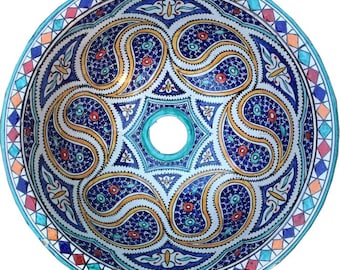Moroccan ceramic handmade sink, hand painted Round washbasin, 40, 35, 30, and 25 cm, Moroccan washbasin, ceramic bathroom vessel vanity