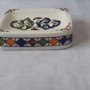 Bathroom Moroccan Handpainted Accessories, Ceramic Bathroom soap holder, ceramic soap tray