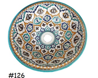 Moroccan ceramic handmade sink, hand painted Round washbasin, 40, 35, 30, and 25 cm, lavabot marocain, ceramic bathroom vessel vanity
