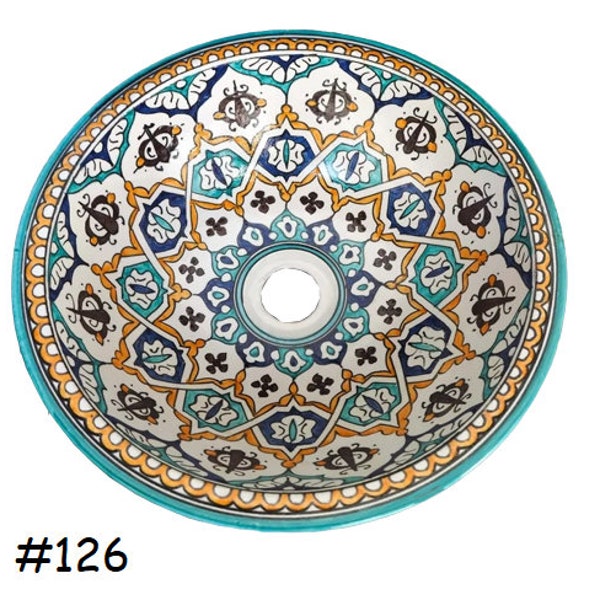 Fregadero artesanal de cerámica marroquí, lavabo redondo pintado a mano, 40, 35, 30 y 25 cm, lavabot marocain, tocador de baño de cerámica