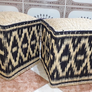 Moroccan Square pouf, Wicker straw Pouf from Morocco, Wicker Ottoman, handmade Moroccan Ottoman, Handmade straw stool