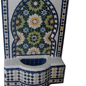Garden Water Fountain, Moroccan handmade mosaic fountain, tile moroccan fountain, handmade fes mosaic fountain, zellige foutain